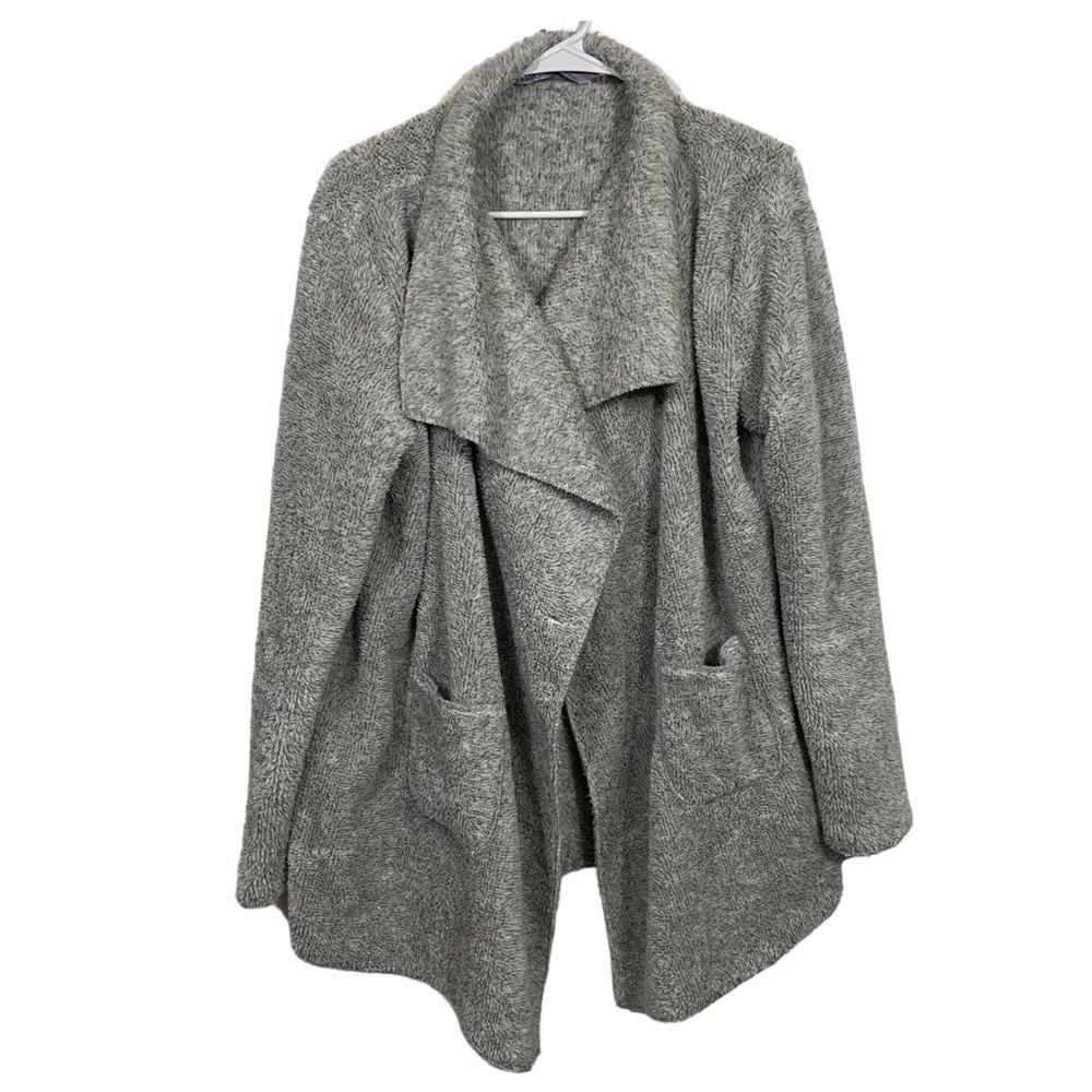 Soft Surroundings Open Front Fleece Waterfall Cardigan